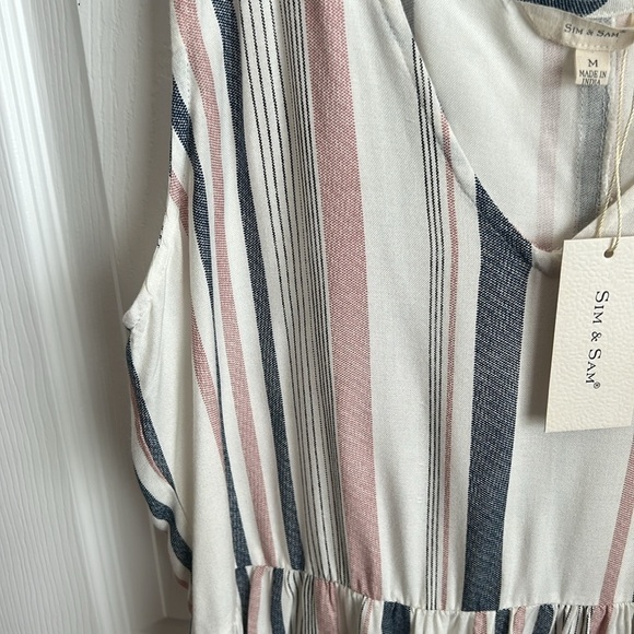 New Sim and‎ Sam Peplum Tank Top Striped Sleeveless Casual Cute Top Size M - Picture 5 of 8